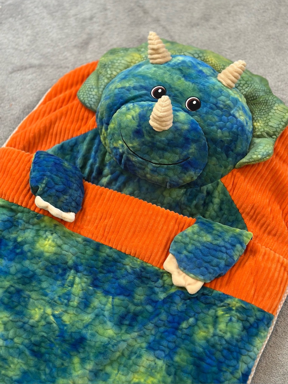 HUG FUN Kids Triceratops Reptile Plush Sleeping Bag Plush Warm GUC